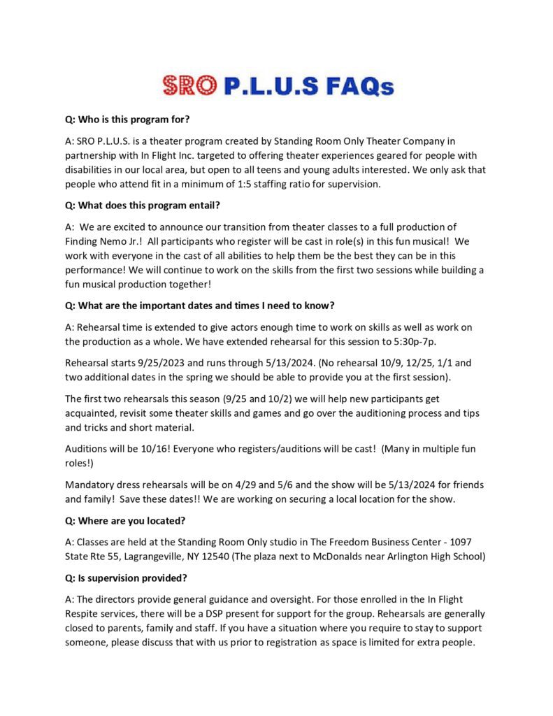 SRO P.L.U.S. Finding Nemo Jr. - FAQ pg. 1